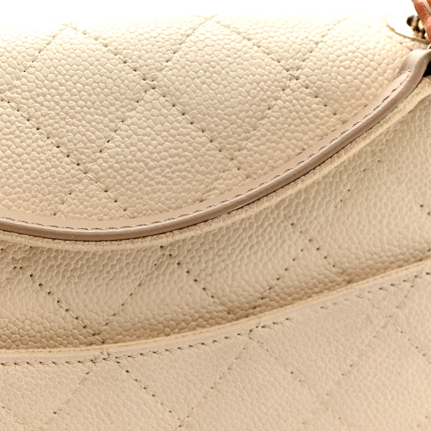 Grained Calfskin Quilted Small Cuba Top Handle Flap White
