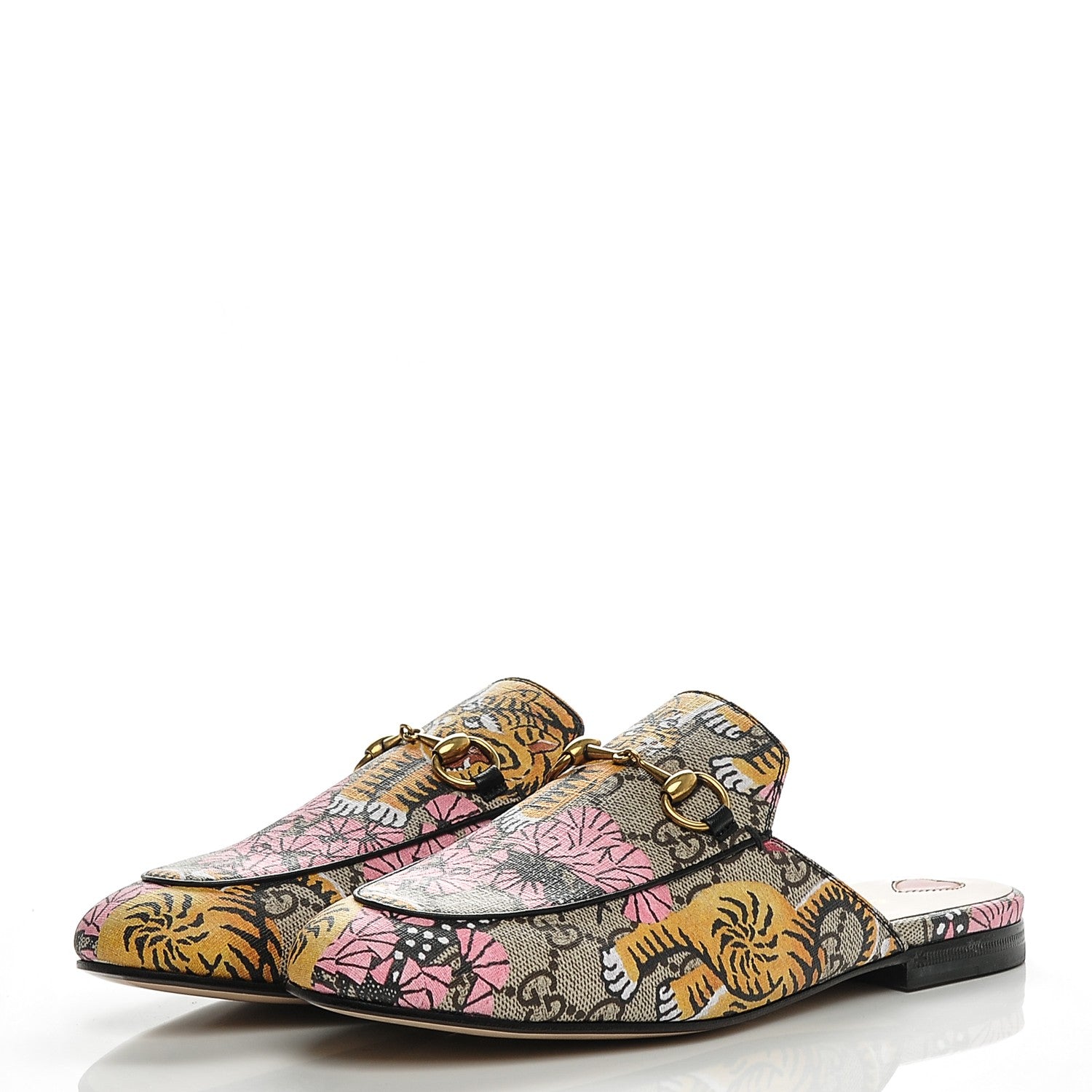 Gucci GG Supreme Monogram Bengal Womens Princetown Slippers 37 Beige Crop Pink 3 of 7