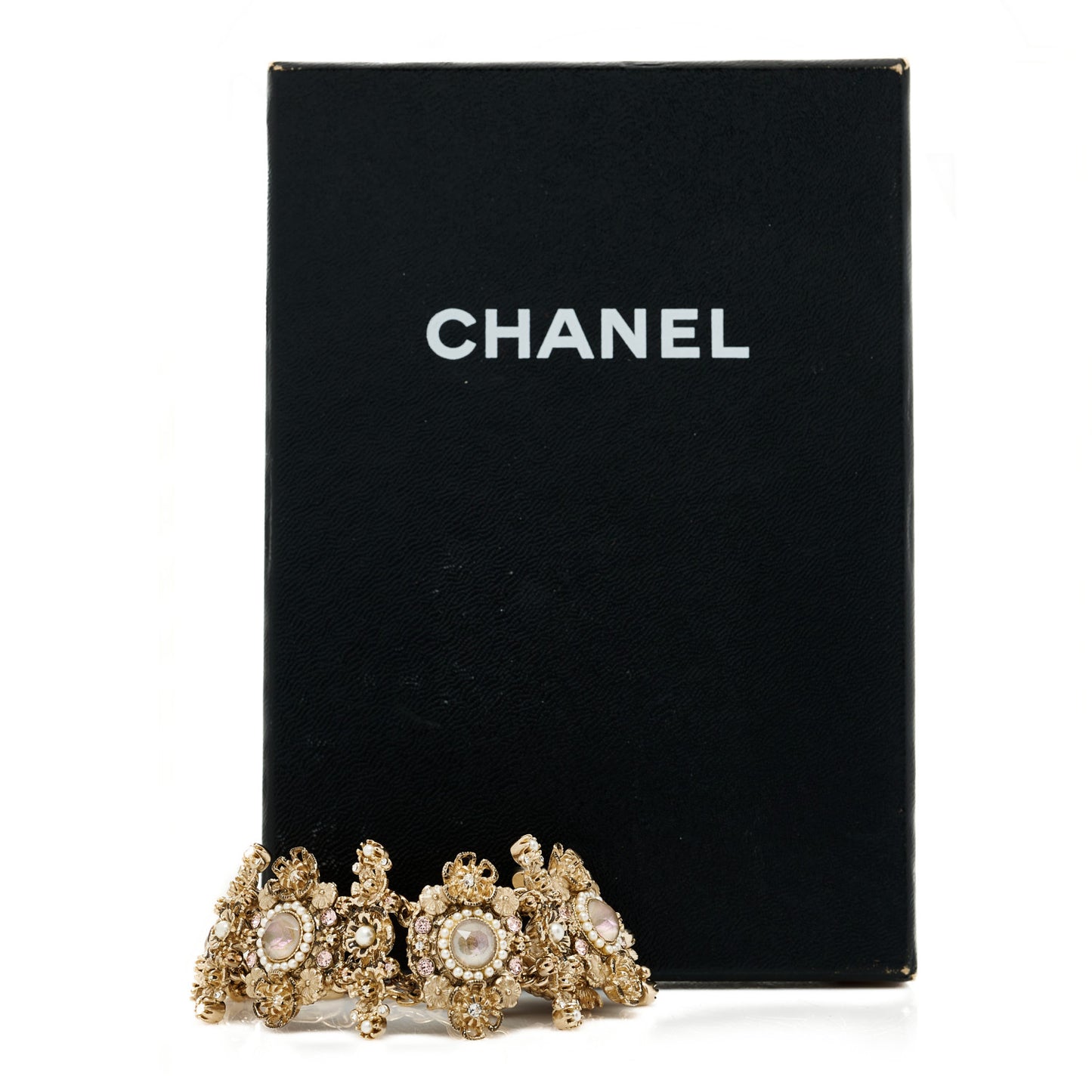 Crystal Pearl Flower CC Bracelet Gold