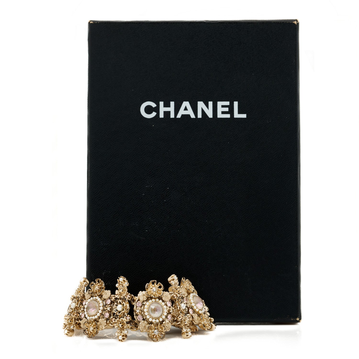 Chanel Crystal Pearl Flower CC Bracelet Gold 6 of 6