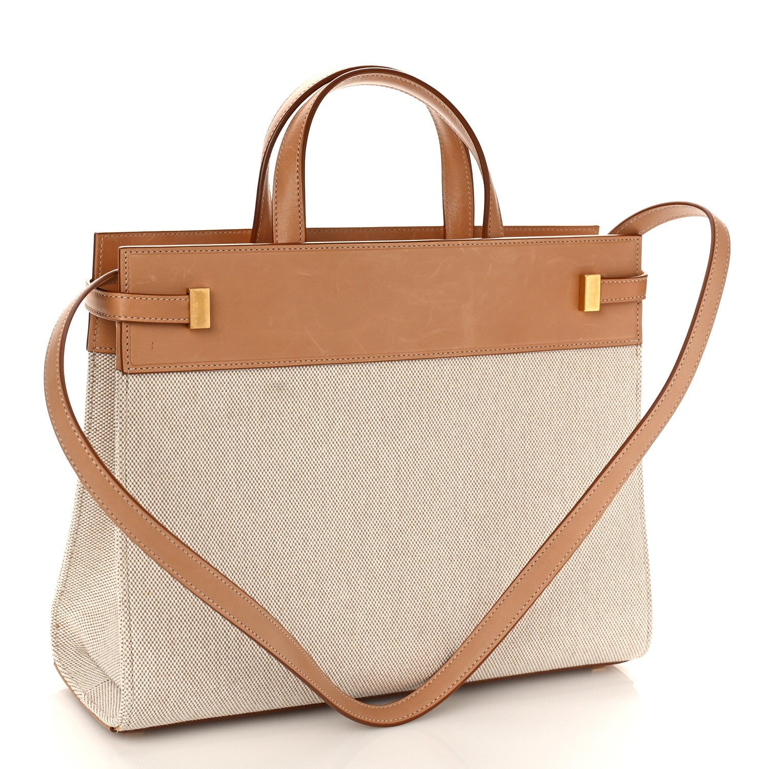 Saint Laurent Canvas Calfskin Medium Manhattan Shopper Tote Natural Brown 3 of 12