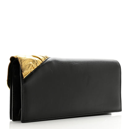 Saint Laurent Smooth Calfskin Ruffles Clutch Black Gold 3 of 11