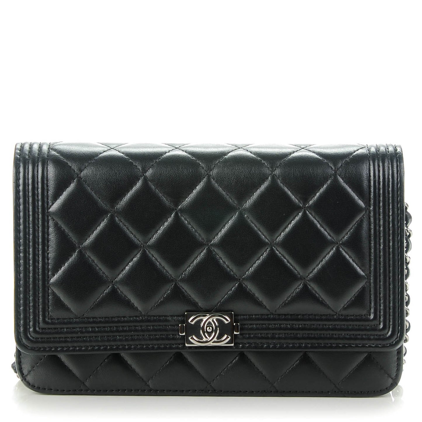 Lambskin Quilted Boy Wallet On Chain WOC Black