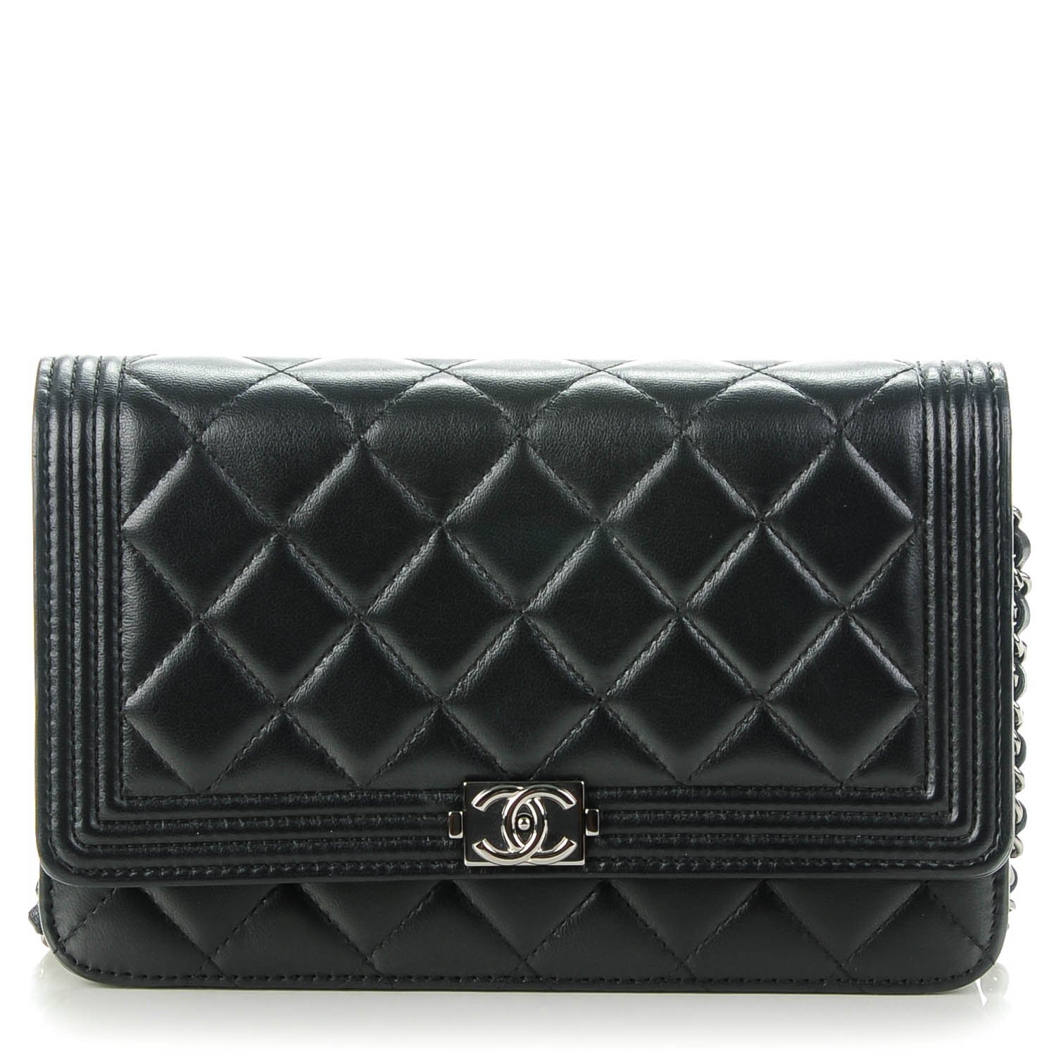 Chanel Lambskin Quilted Boy Wallet On Chain WOC Black 1 of 8