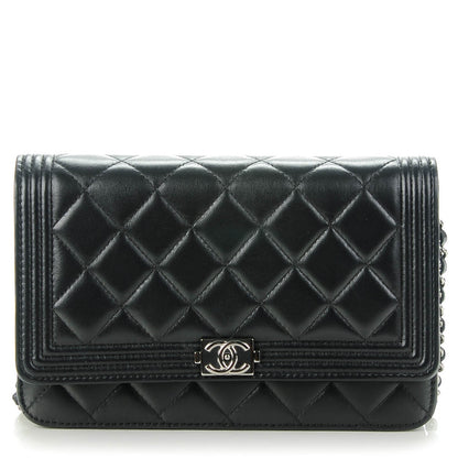 Chanel Lambskin Quilted Boy Wallet On Chain WOC Black 1 of 8