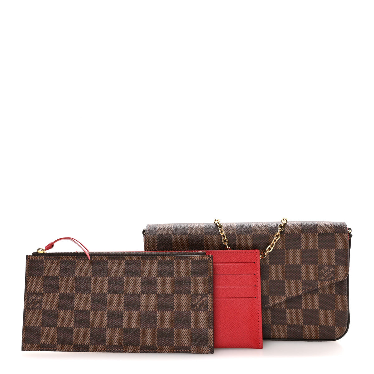 Louis Vuitton Damier Ebene Pochette Felicie Chain Wallet 3 of 10