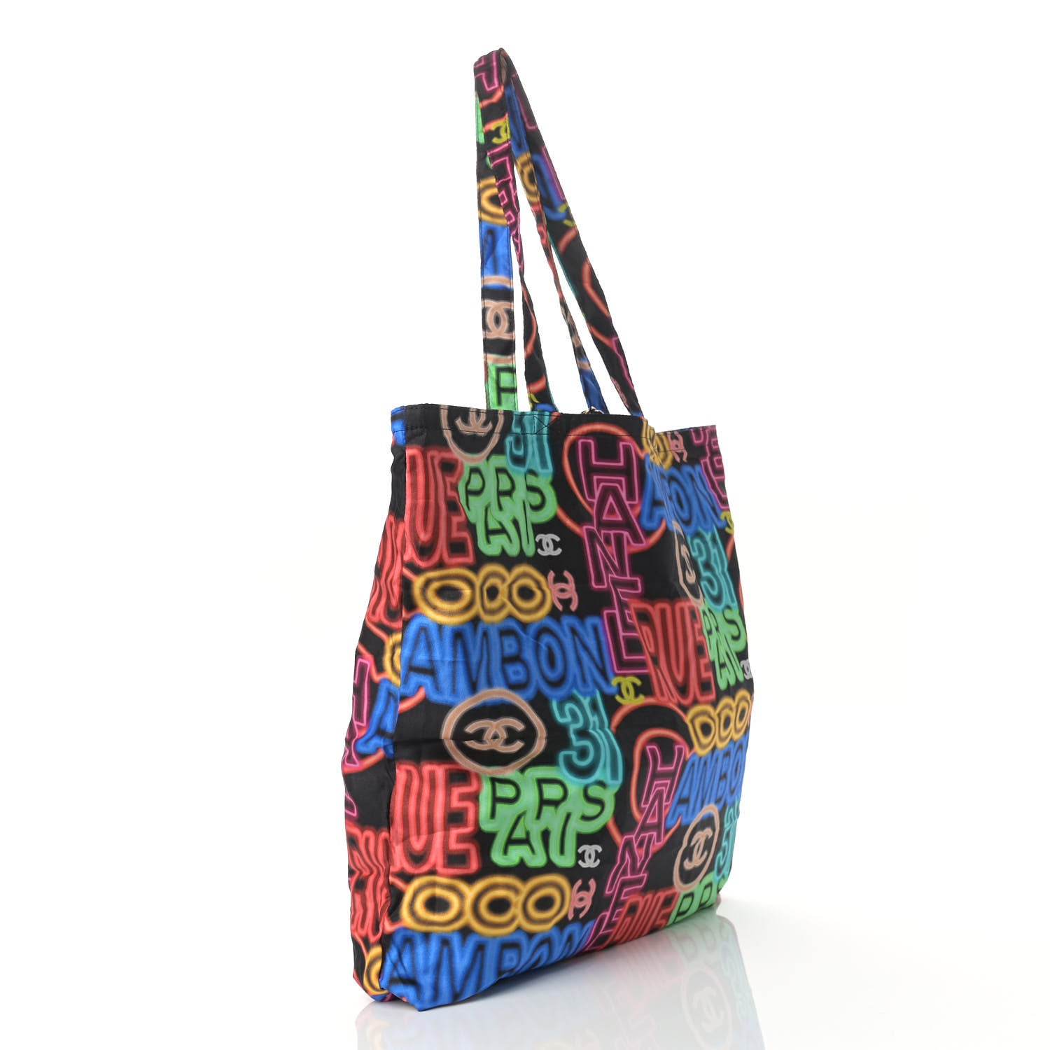 Chanel Caviar Fabric Graffiti Foldable Tote Bag With Chain Black Multicolor 6 of 18