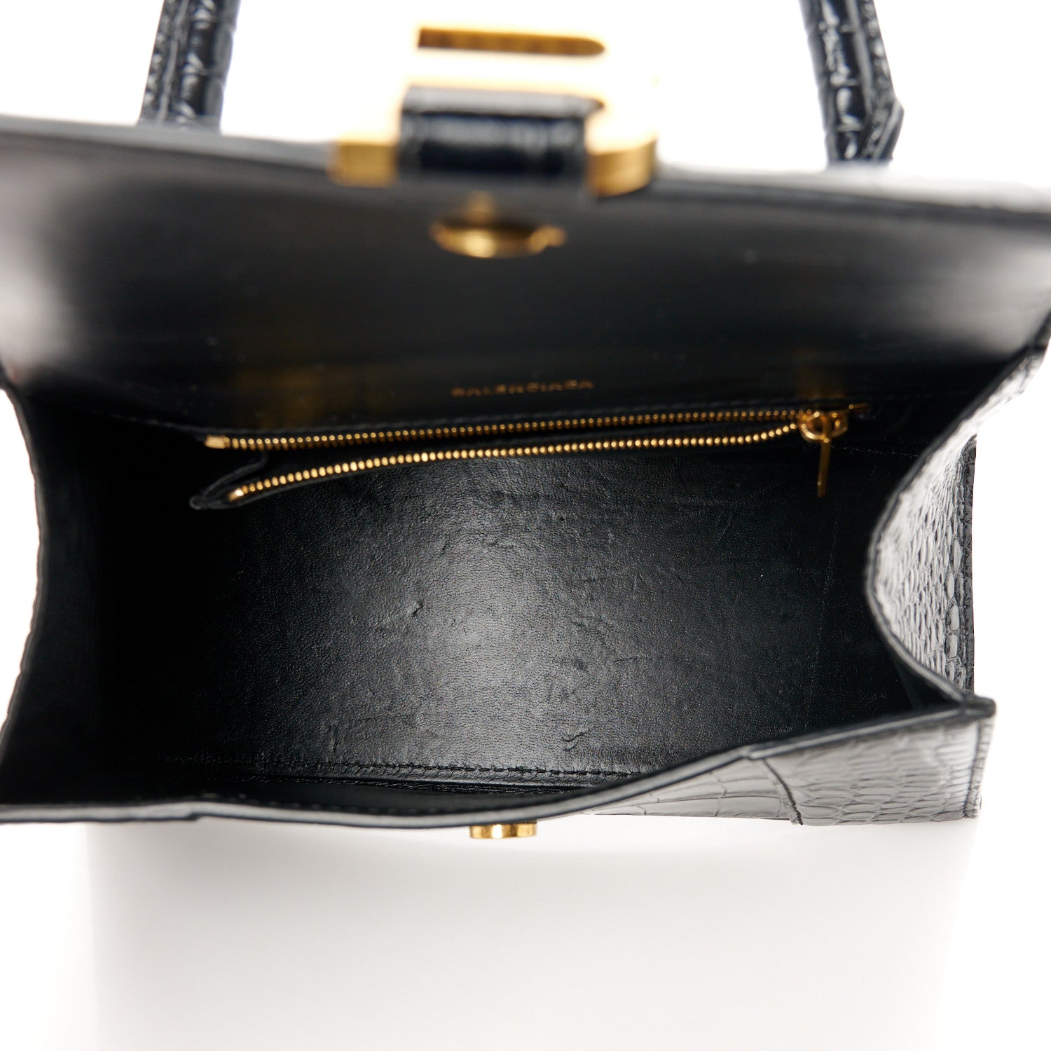 Balenciaga Shiny Calfskin Crocodile Embossed Small Hourglass Top Handle Bag Black 5 of 10