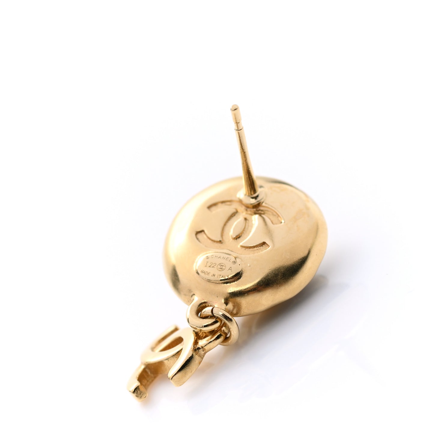 Metal Lambskin Camellia CC Drop Earrings Gold Black