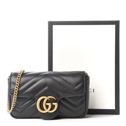 Gucci Calfskin Matelasse Super Mini GG Marmont Shoulder Bag Black 9 of 9