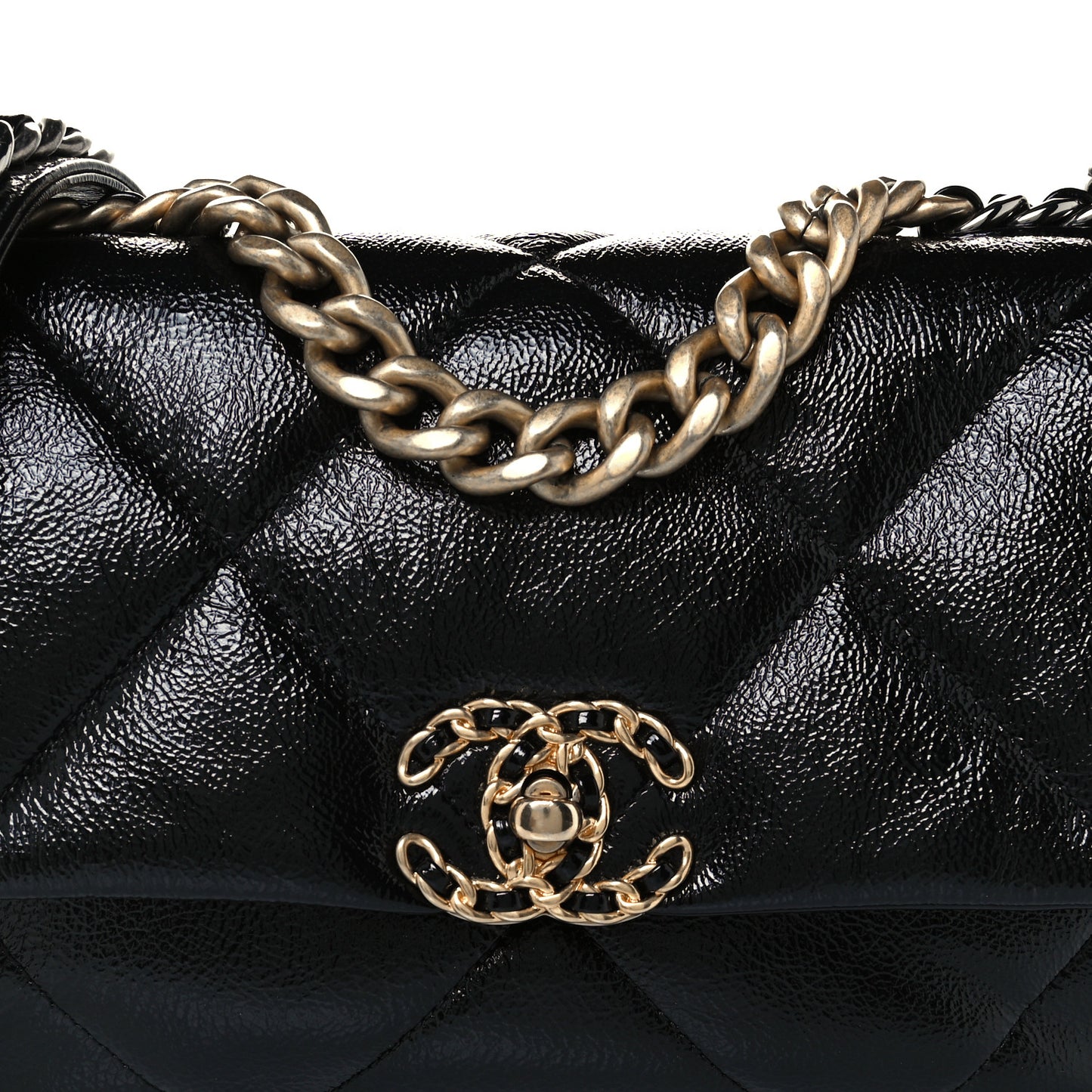 Shiny Crumpled Calfskin Quilted Medium Chanel 19 Flap Black