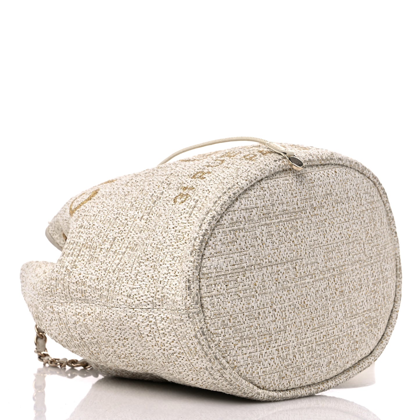 Lurex Boucle Deauville Drawstring Bucket Bag Ivory