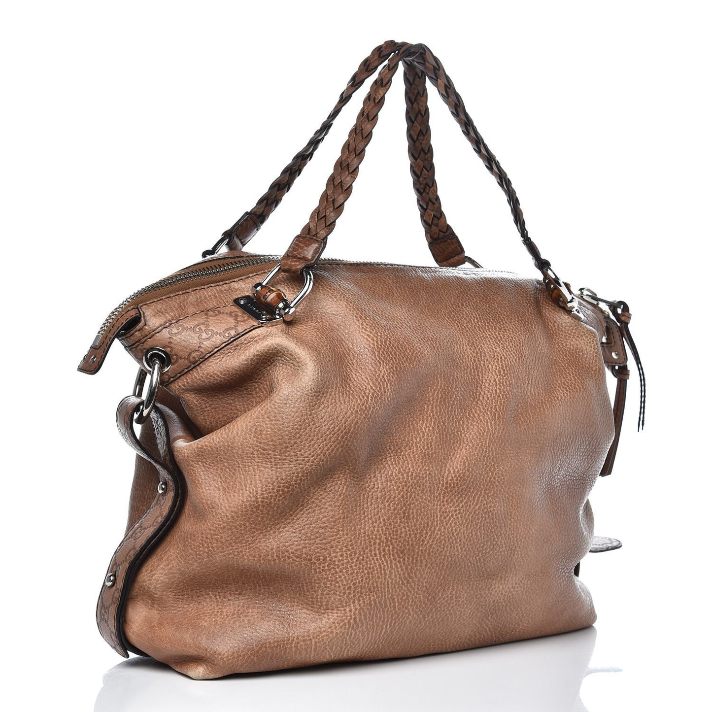 Calfskin Large Bamboo Bar Shoulder Bag Light Brown