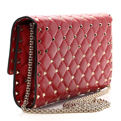 Valentino Garavani Lambskin Rockstud Spike Wallet on Chain Red 3 of 10