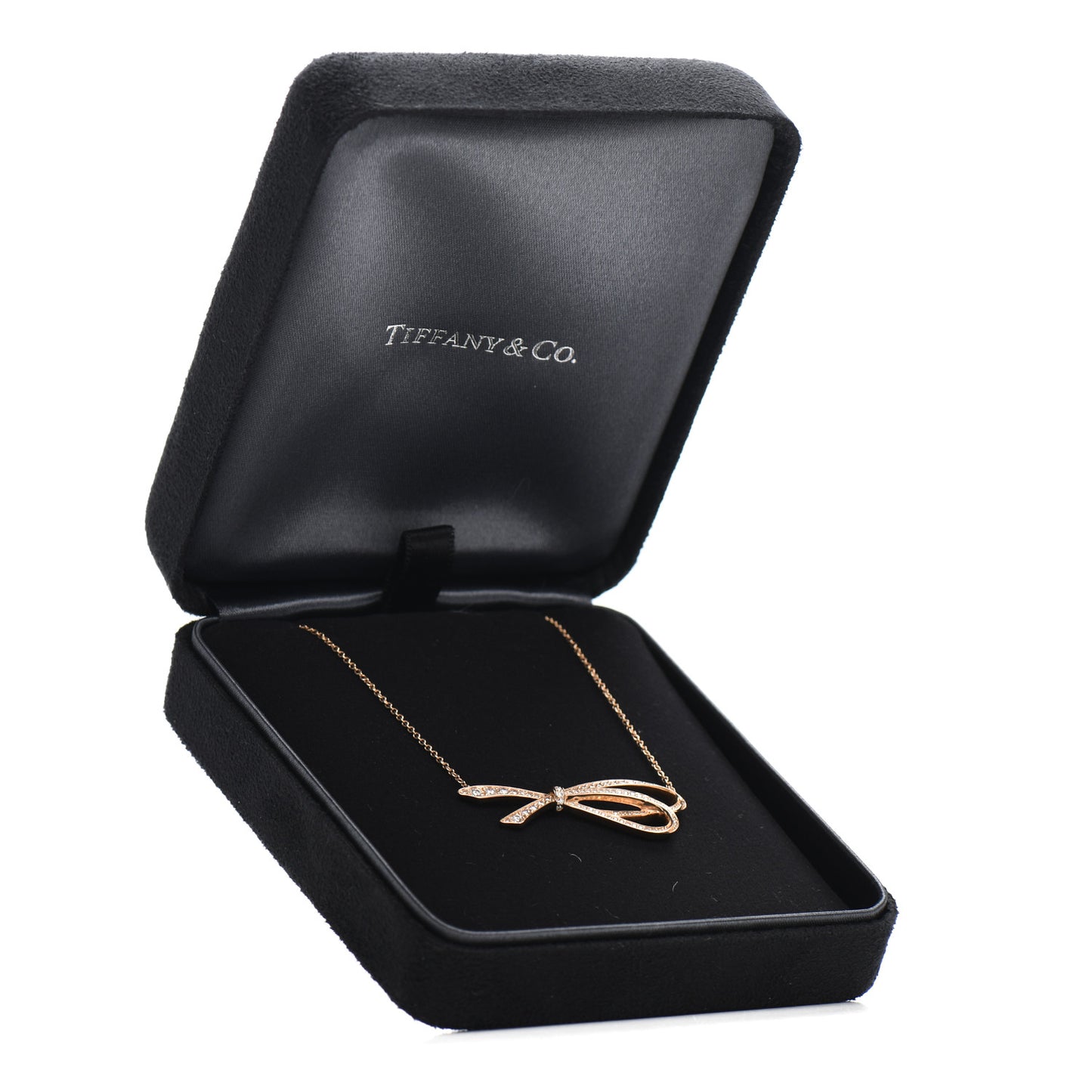 18K Yellow Gold Diamond Bow Pave Pendant Necklace