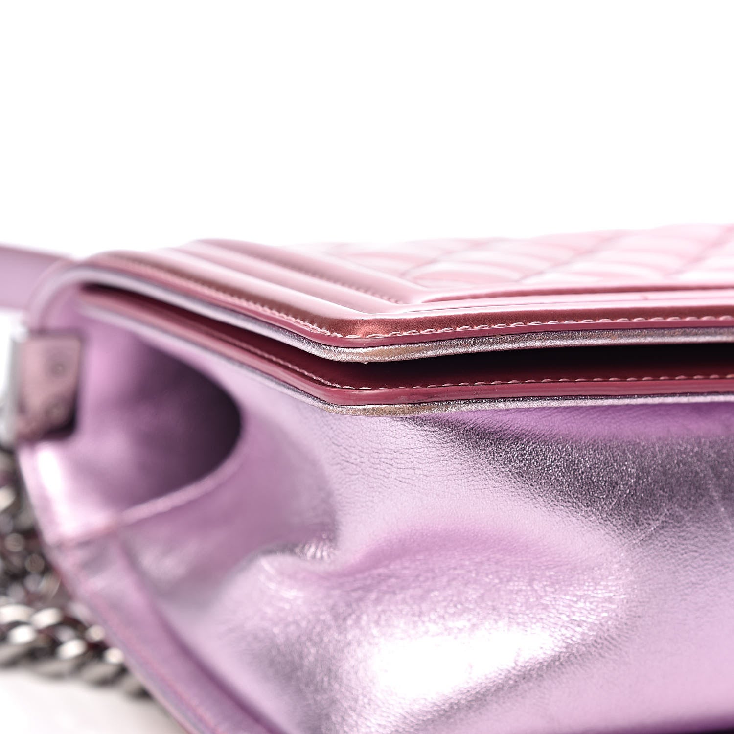 Chanel Metallic Patent Calfskin Quilted Medium Boy Flap Light Pink 13 of 17