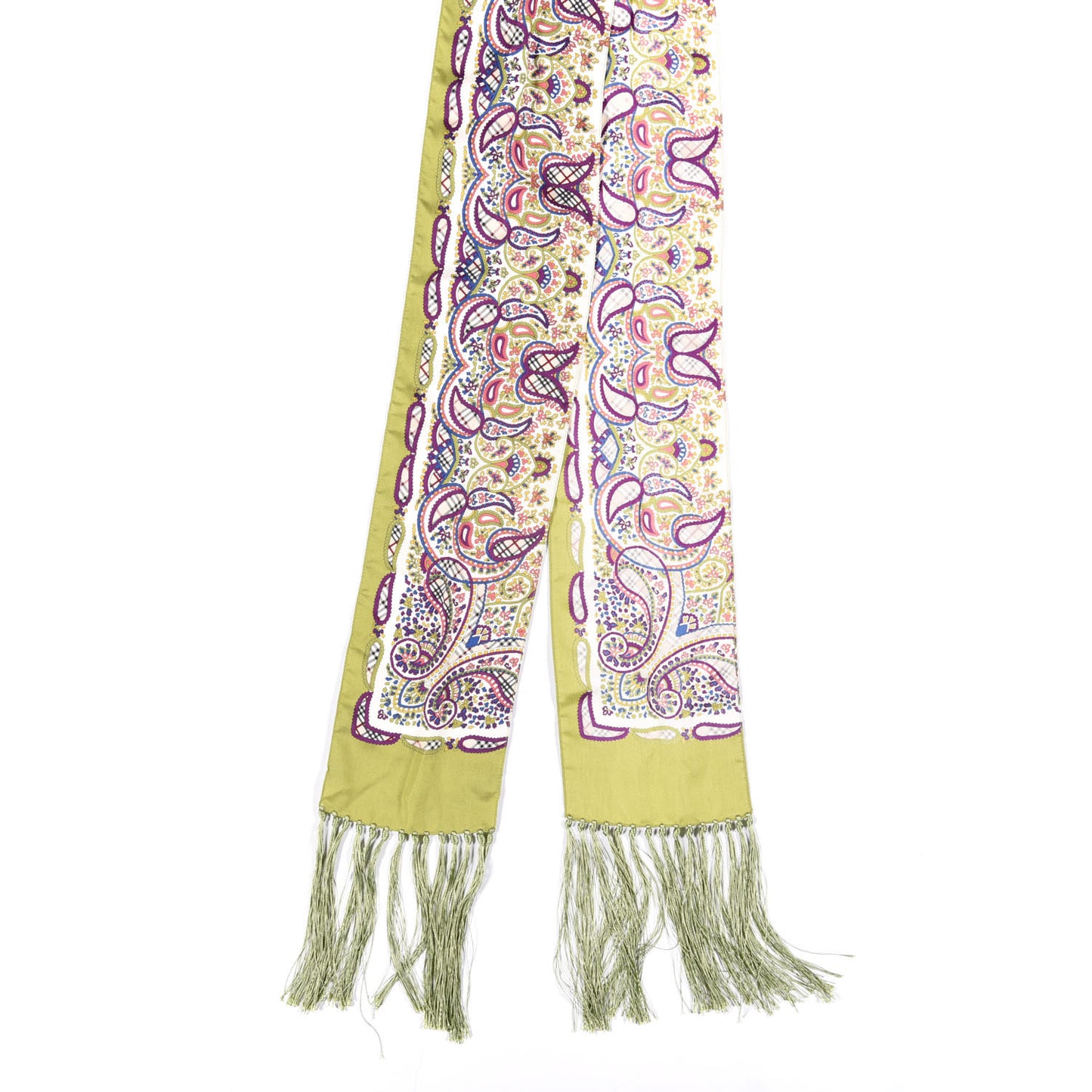 Silk Paisley Fringe Scarf Green