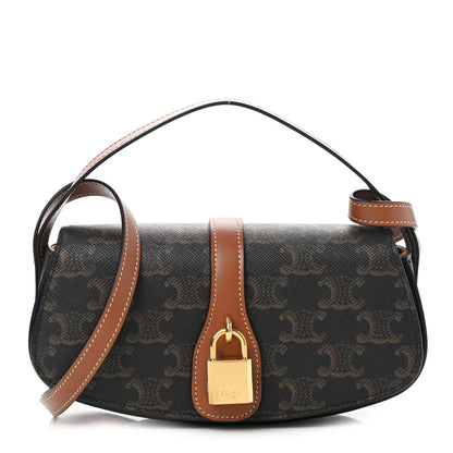 Celine Triomphe Canvas Calfskin Tabou Clutch on Strap Tan 1 of 8