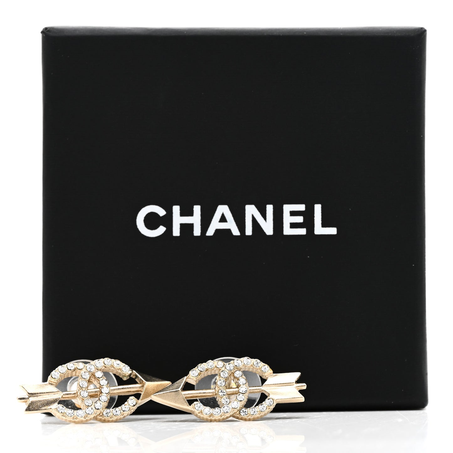 Metal Crystal CC Arrow Earrings Gold