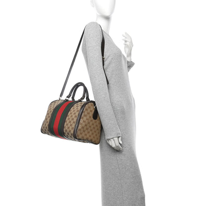 Gucci Monogram Selleria Calfskin Vintage Web Medium Boston Beige Ebony Cocoa 2 of 13