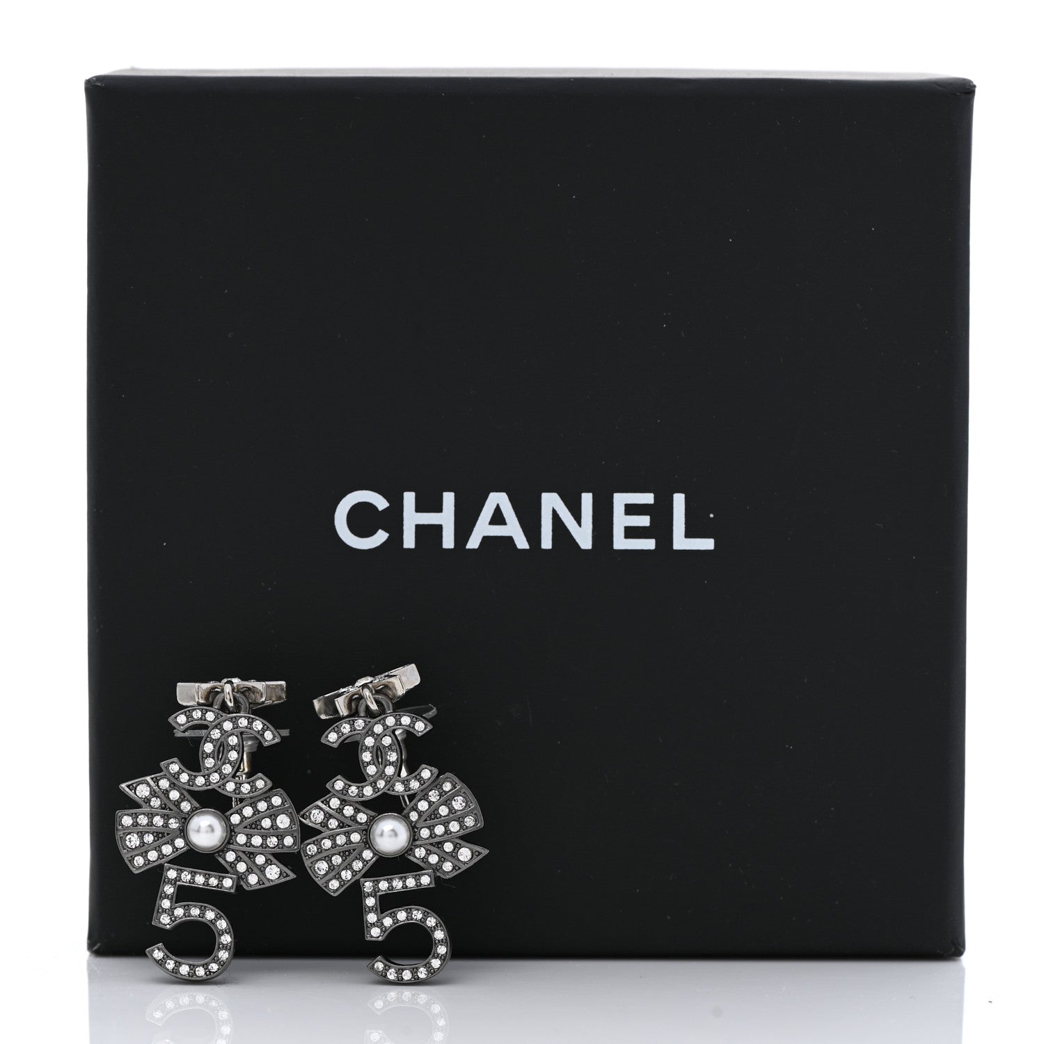Chanel Ruthenium Crystal Pearl CC Drop Earrings 5 of 5