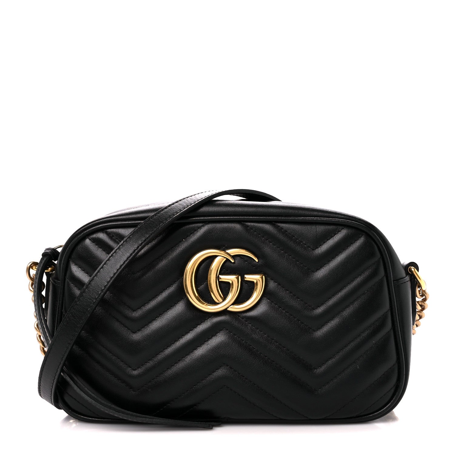 Gucci Calfskin Matelasse Small GG Marmont Chain Shoulder Bag Black 1 of 11