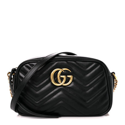 Gucci Calfskin Matelasse Small GG Marmont Chain Shoulder Bag Black 1 of 11