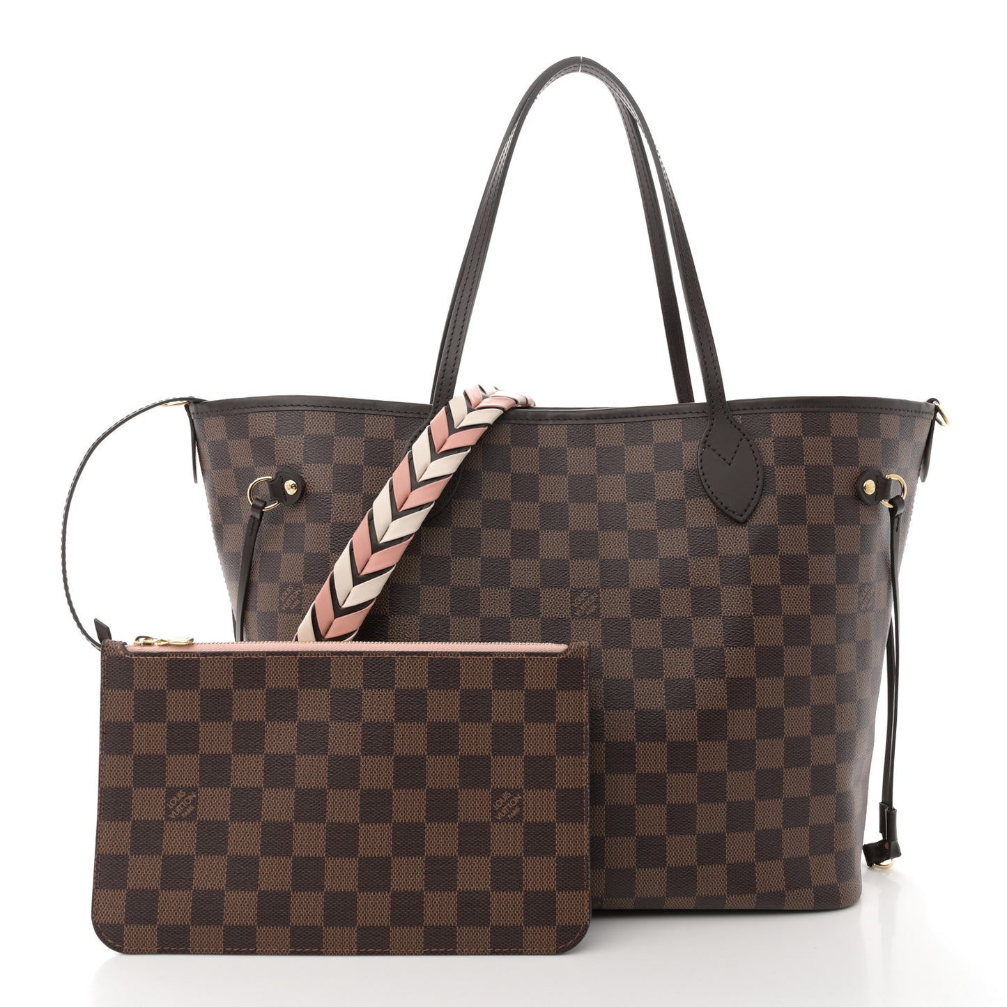 Damier Ebene Braided Neverfull MM Pink