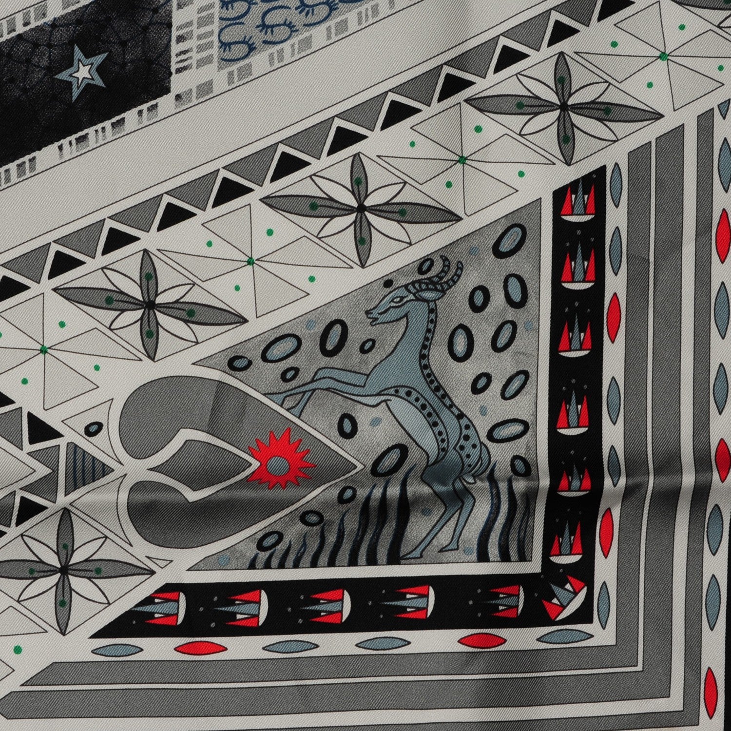 Hermes Silk Ors Blues d'Afrique Scarf 90 Noir Gris Rouge 7 of 8
