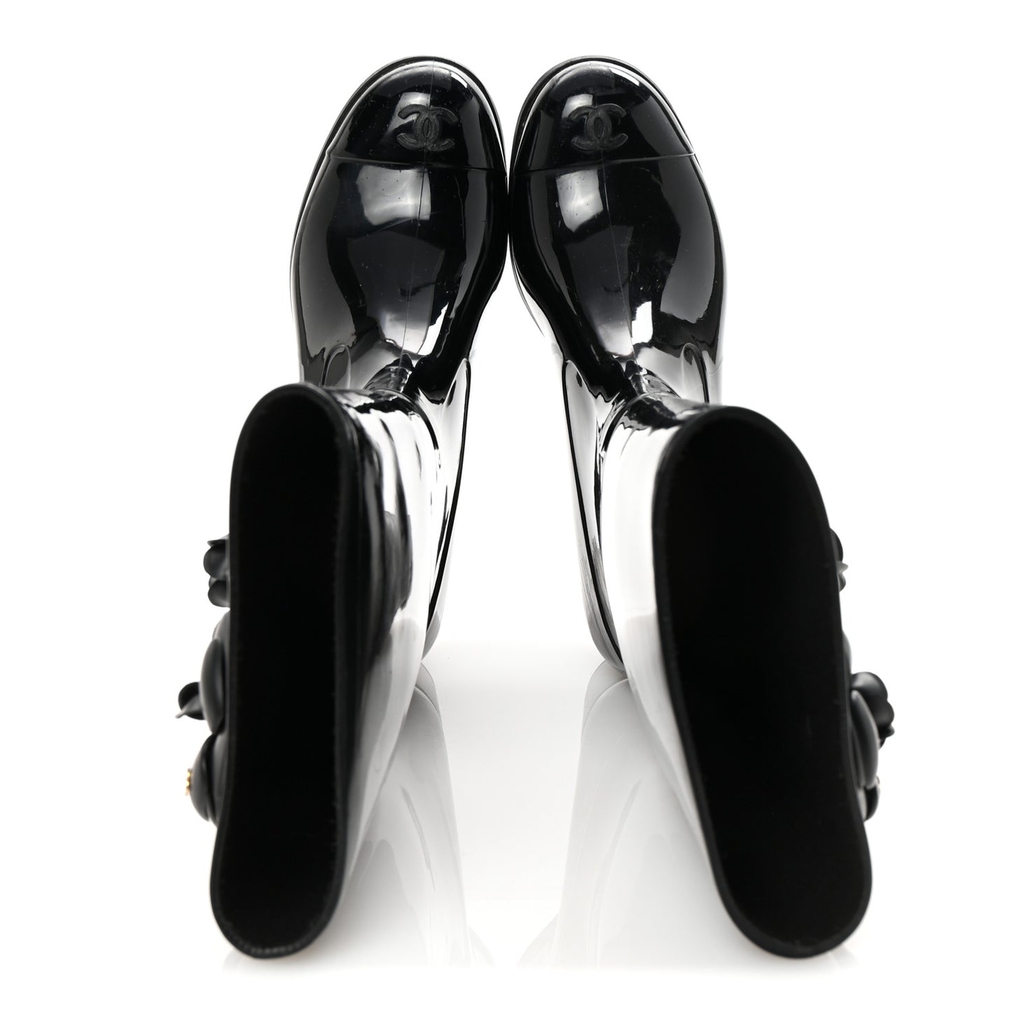 Rubber Camellia Rain Boots 39 Black