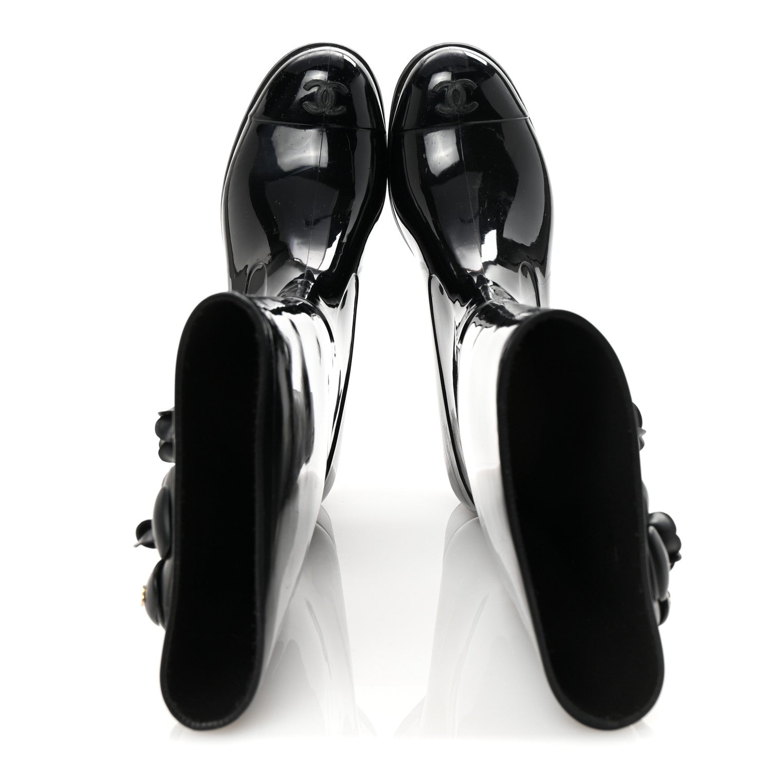 Chanel Rubber Camellia Rain Boots 39 Black 2 of 7