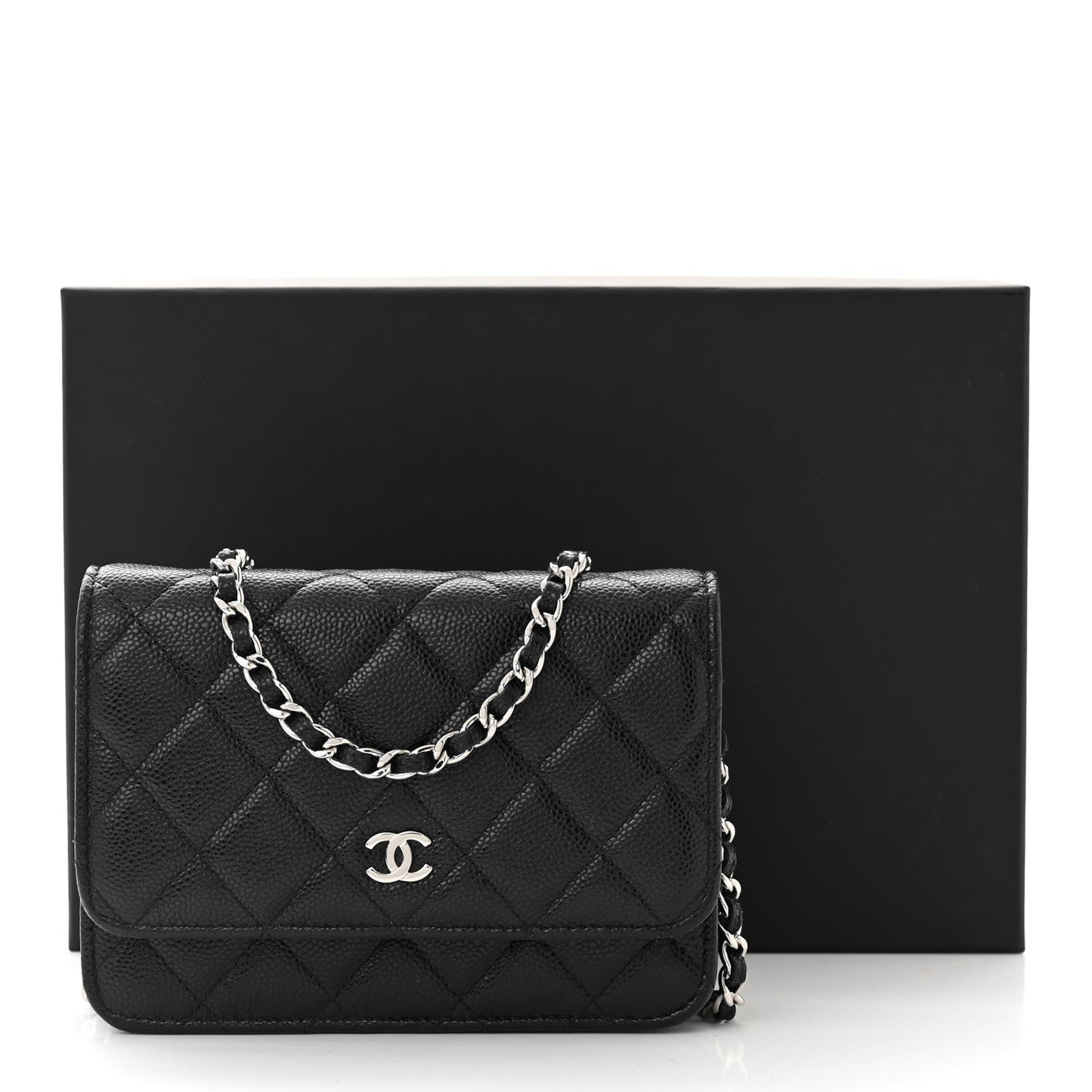 Caviar Quilted Mini Wallet On Chain WOC Black