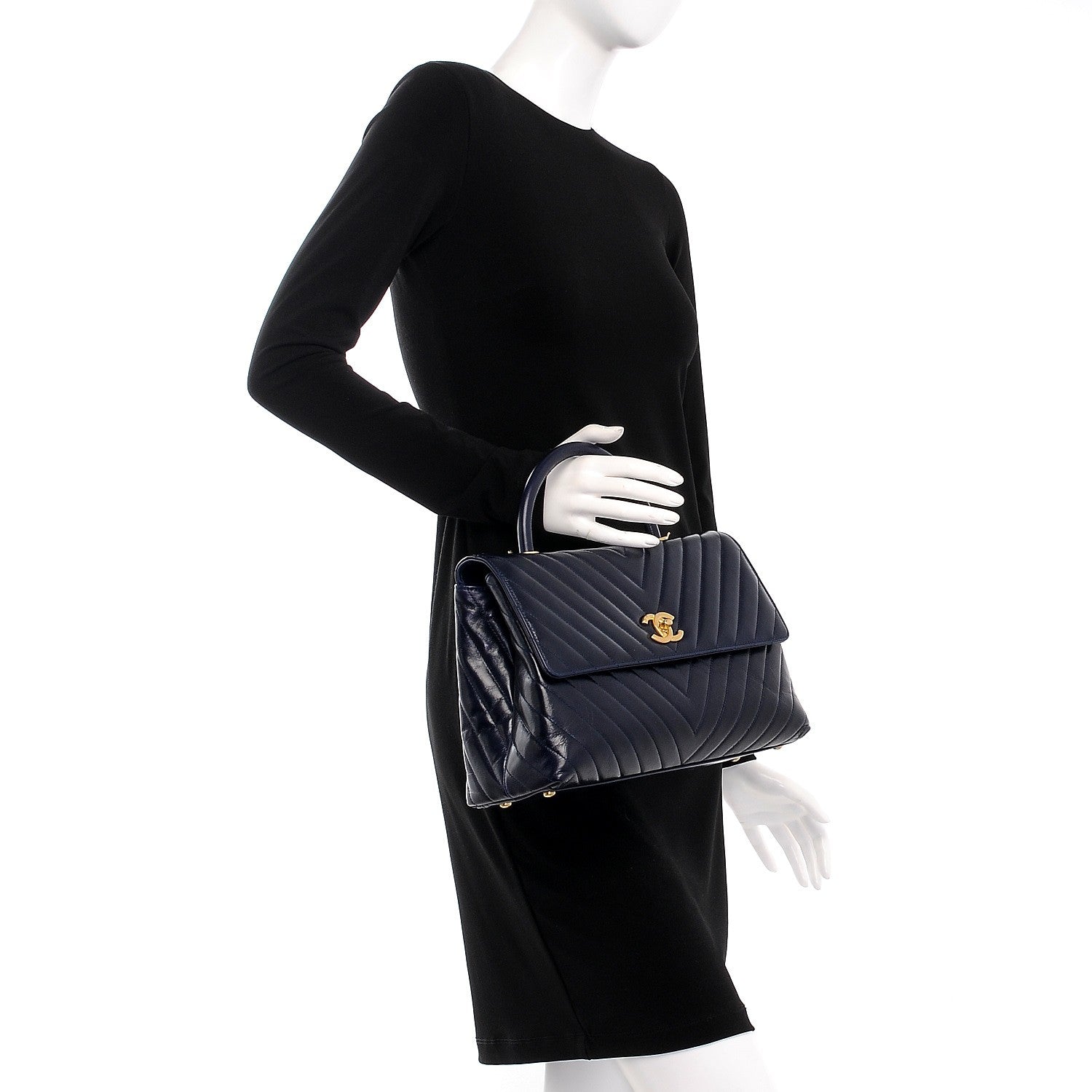 Chanel Calfskin Chevron Quilted Large Coco Handle Flap Blue 3 of 8