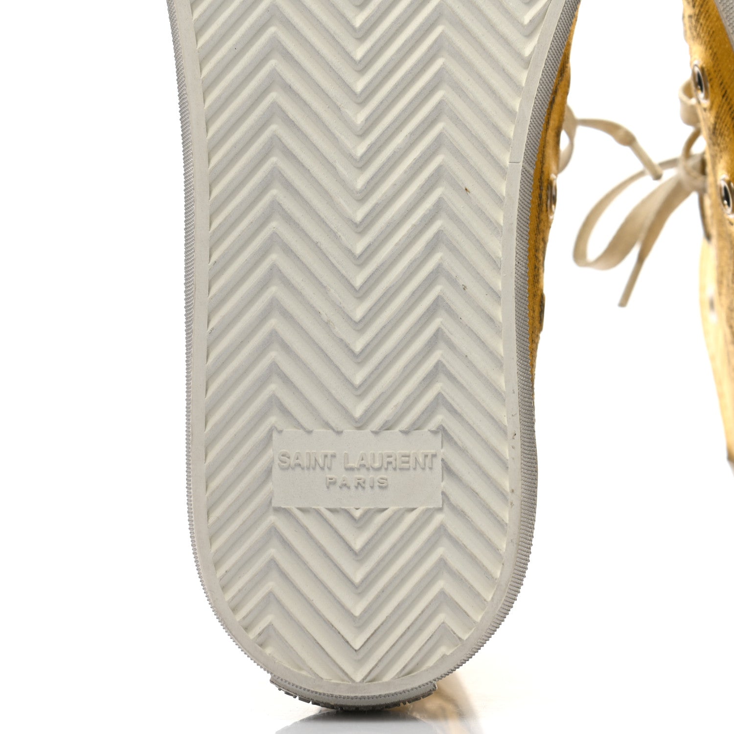 Saint Laurent Distressed Calfskin Bedford Logo-Appliqued Hightop Sneakers 38 Gold Cream White 6 of 10