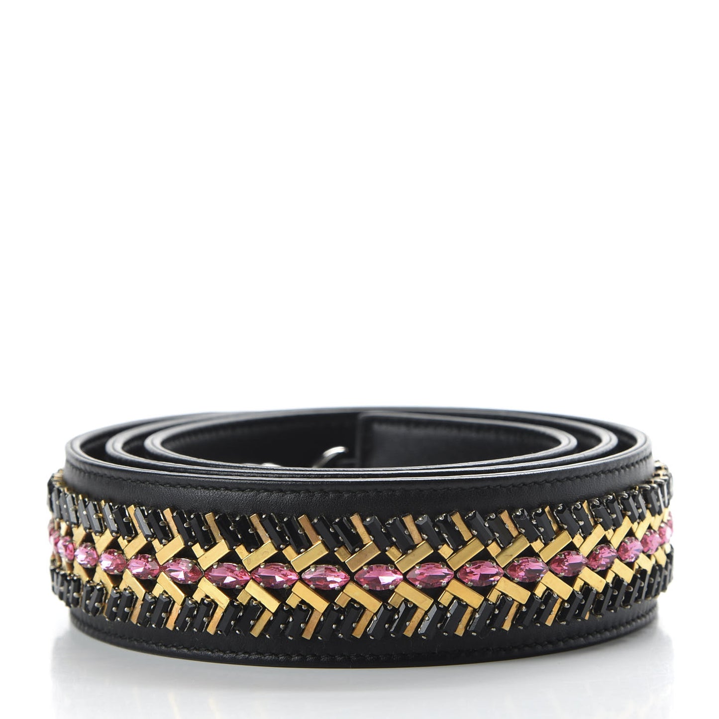 Lambskin Crystal Studded Shoulder Strap Black
