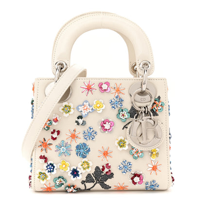 Christian Dior Calfskin Sequin Floral Embroidered Mini Lady Dior White Multicolor 1 of 12