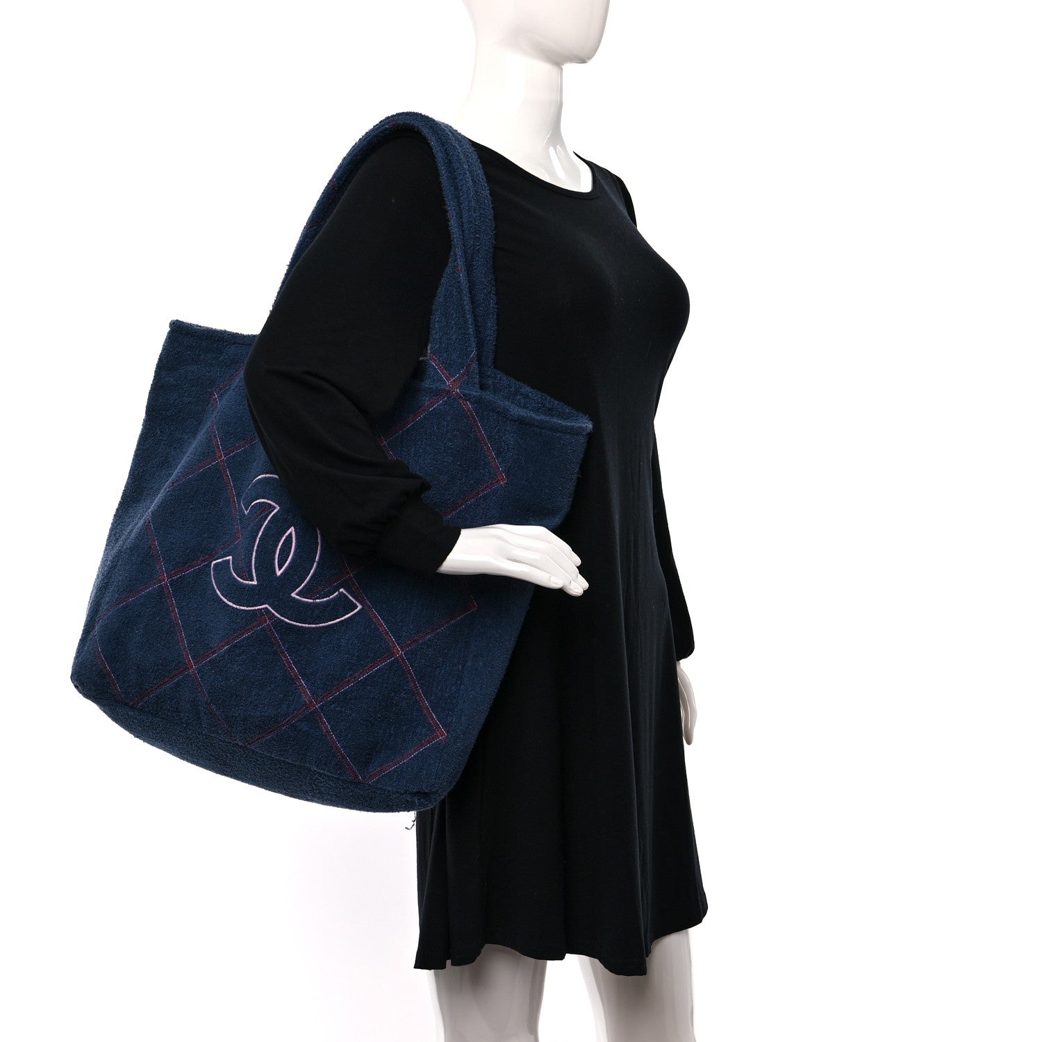 Chanel Terry Cotton Quilted CC Beach Tote Towel Set Blue Pink 2 of 10