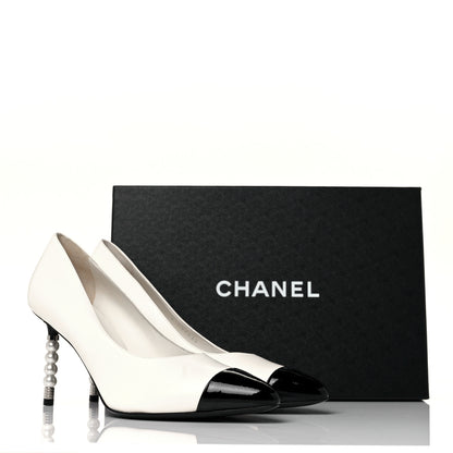 Chanel Lambskin Patent Cap Toe Pearl Pumps 40 Ivory Black 20 of 20