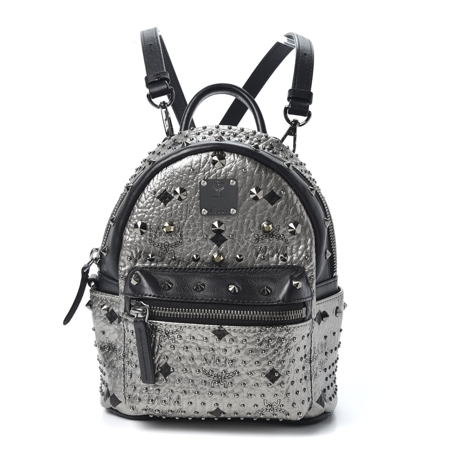 Metallic Visetos Studded Stark X-Mini Bebe Boo Backpack Silver