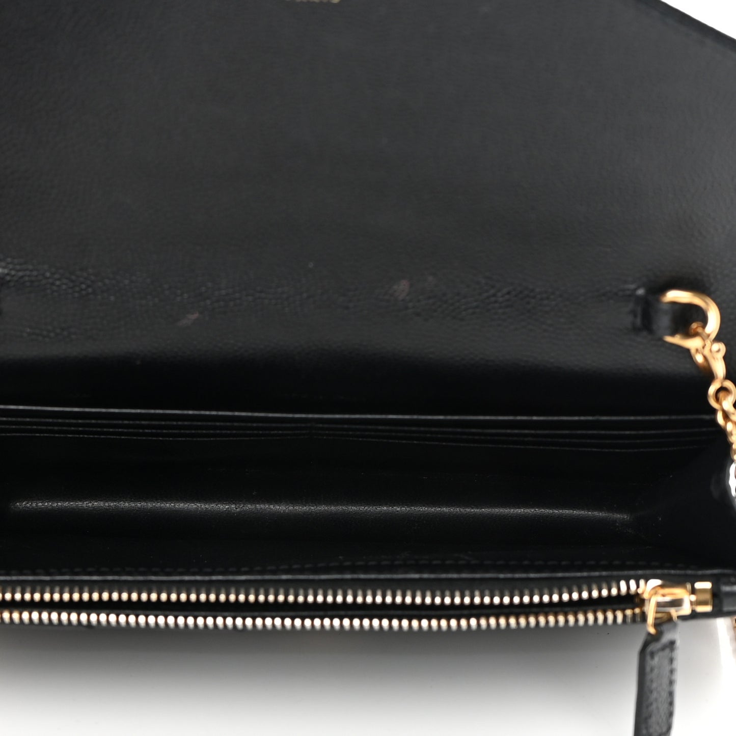Grain De Poudre Matelasse Chevron Monogram Envelope Chain Wallet Black