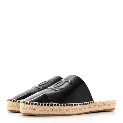 Chanel Iridescent Goatskin Patent CC Espadrille Mules 37 Black 3 of 15