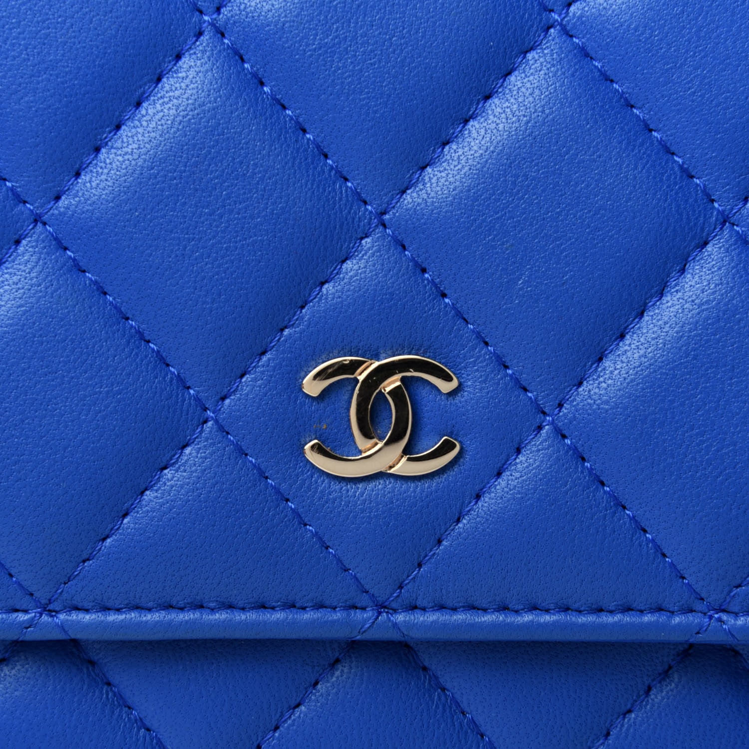 Chanel Lambskin Quilted Wallet On Chain WOC Blue 5 of 5
