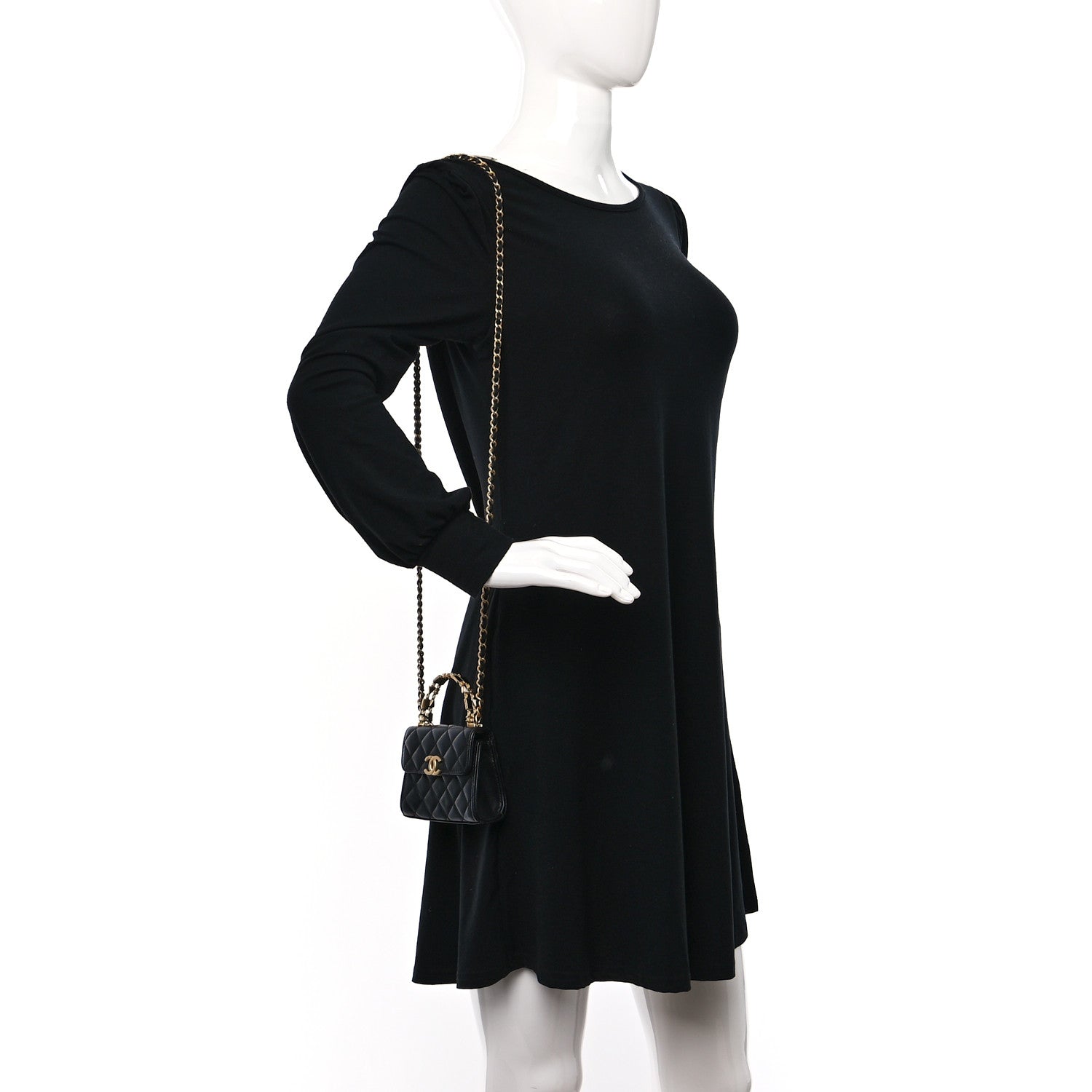 Chanel Lambskin Enamel Quilted Mini Top Handle Flap Black 2 of 9