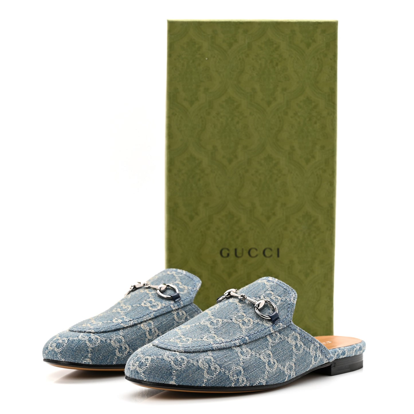 New Denim GG Malaga Kid Womens Princetown Slippers 37.5 Light Blue Royale
