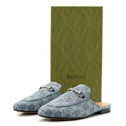 Gucci New Denim GG Malaga Kid Womens Princetown Slippers 37.5 Light Blue Royale 10 of 10