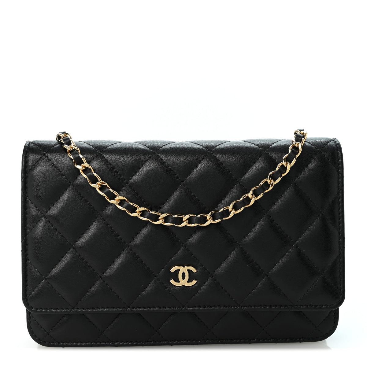 Lambskin Quilted Wallet On Chain WOC Black