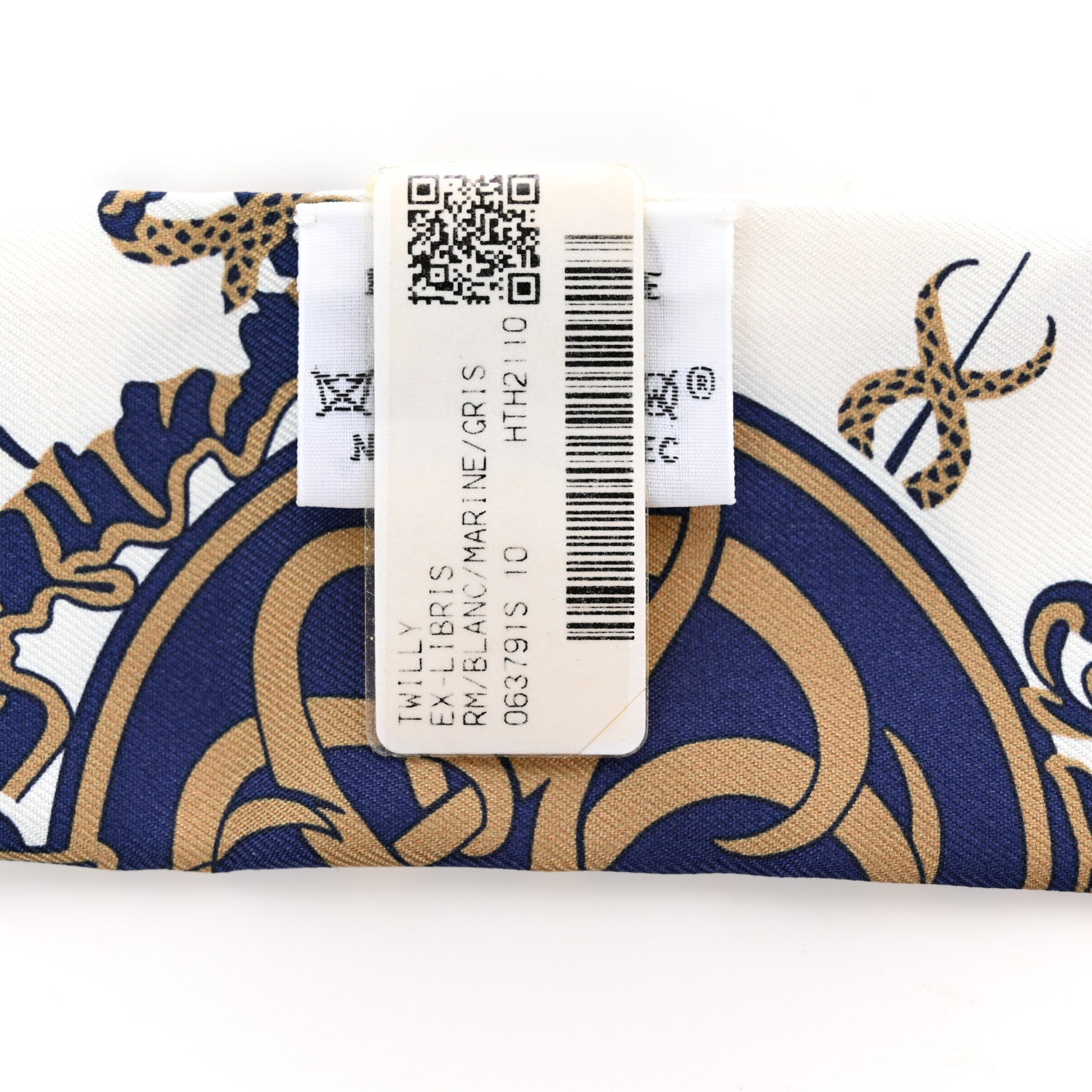 Hermes Silk Ex-Libris Twilly White Marine Gris 3 of 4