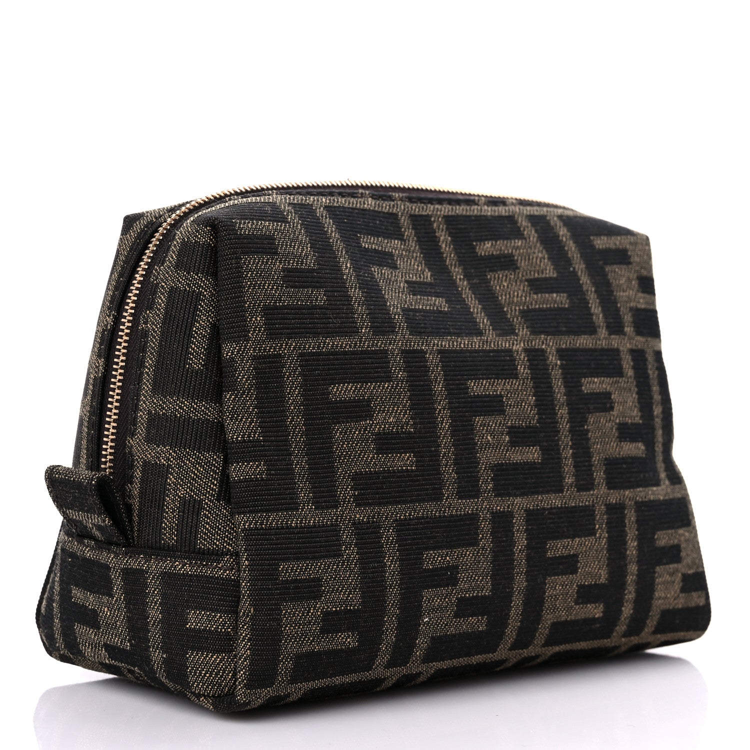 Fendi Fabric Jacquard FF 1974 Small Trapezoid Beauty Pouch Tobacco Moro Black 3 of 10