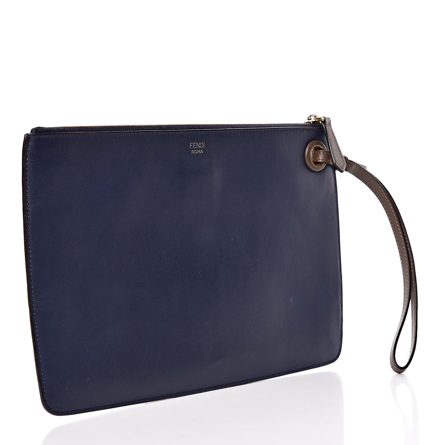 X FILA Vitello Century Mania Bi-Color FF 1974 Embossed Small Flat Clutch Blueberry Multicolor