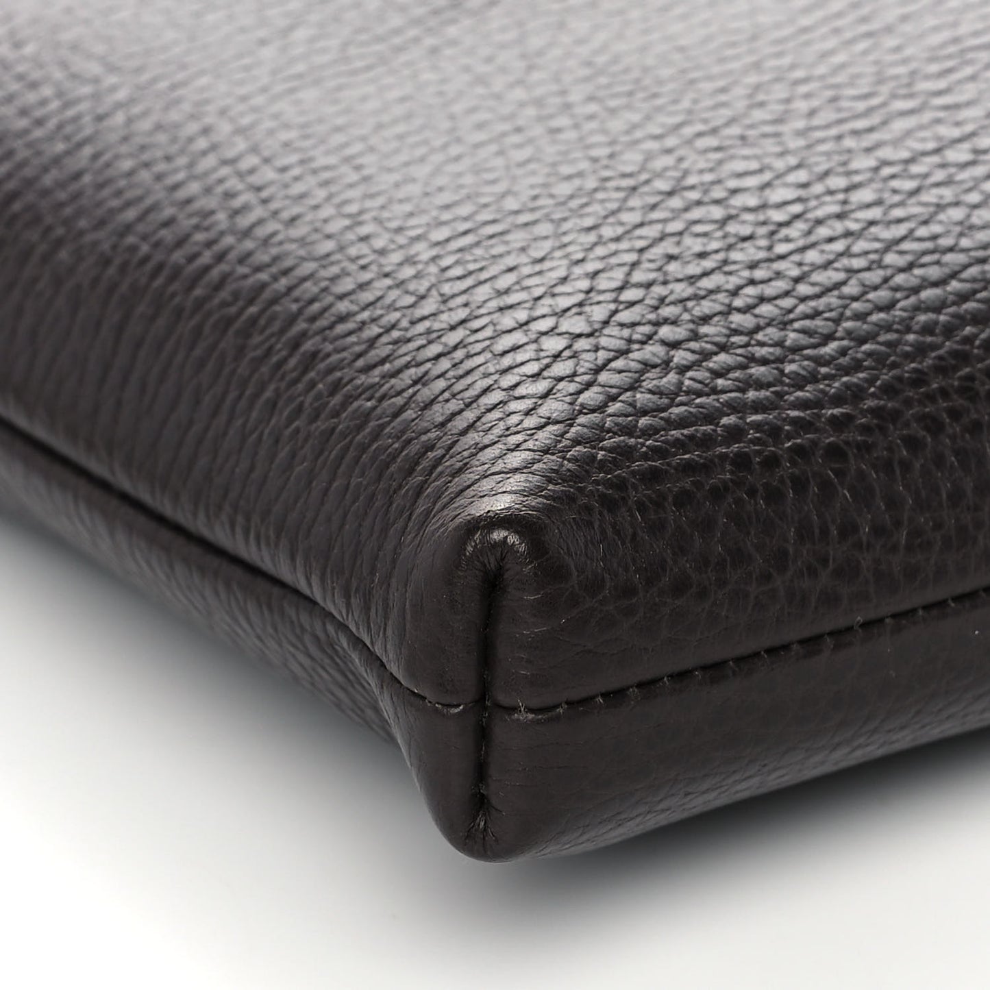 Grained Calfskin Zip Wristlet Pouch Black